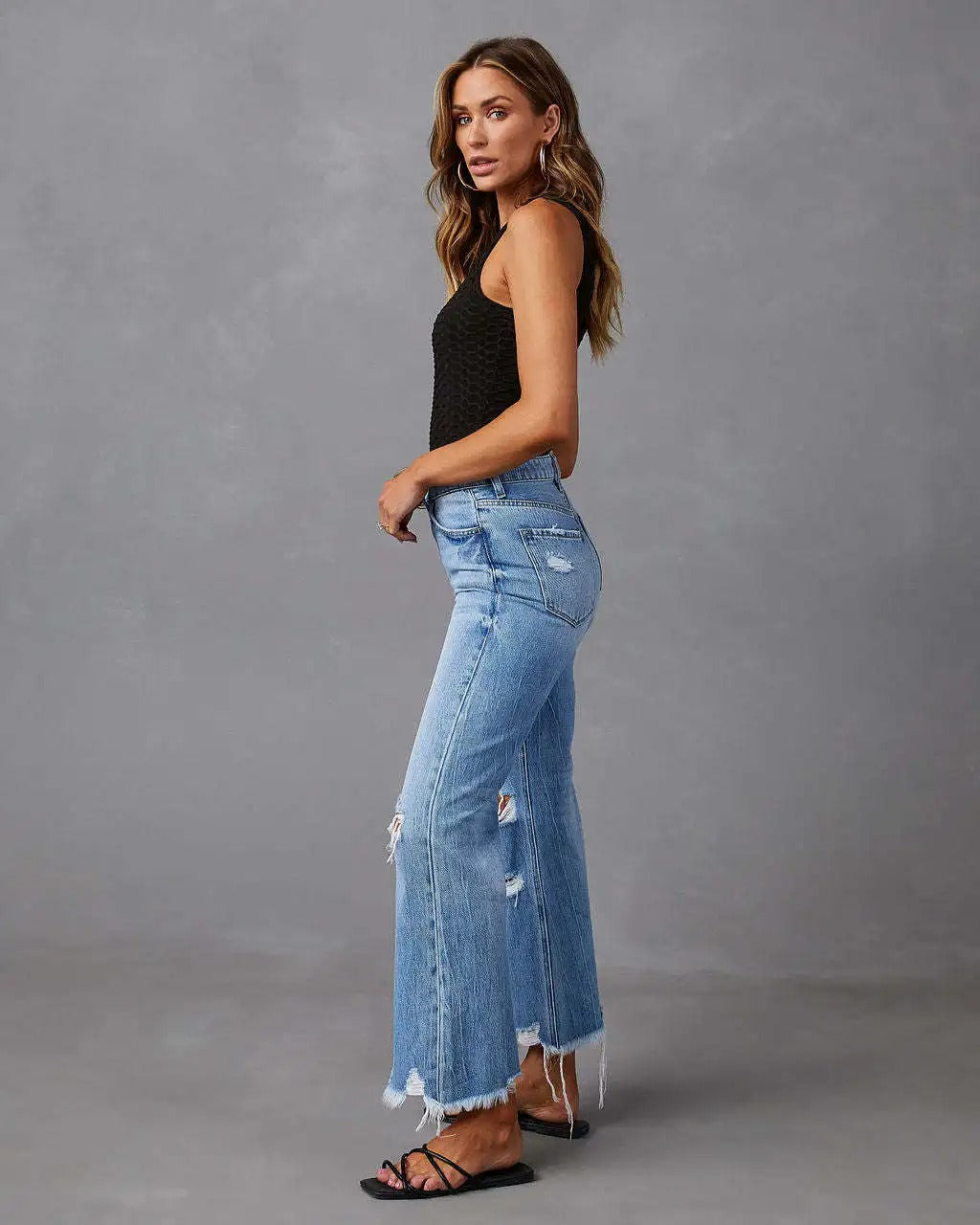 Pantalon Jean Délavé à Jambe Large : L'Essentiel Décontracté