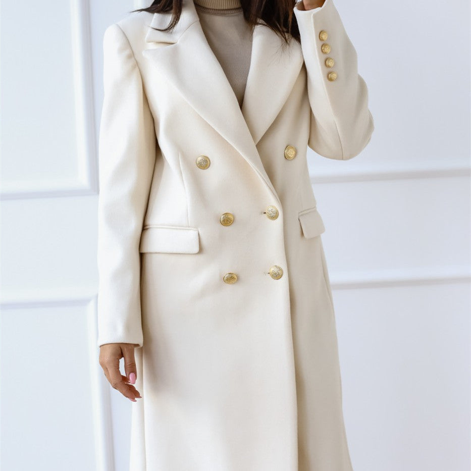 Manteau ALESSIA| Long en Laine avec Détail Boucle Métallique