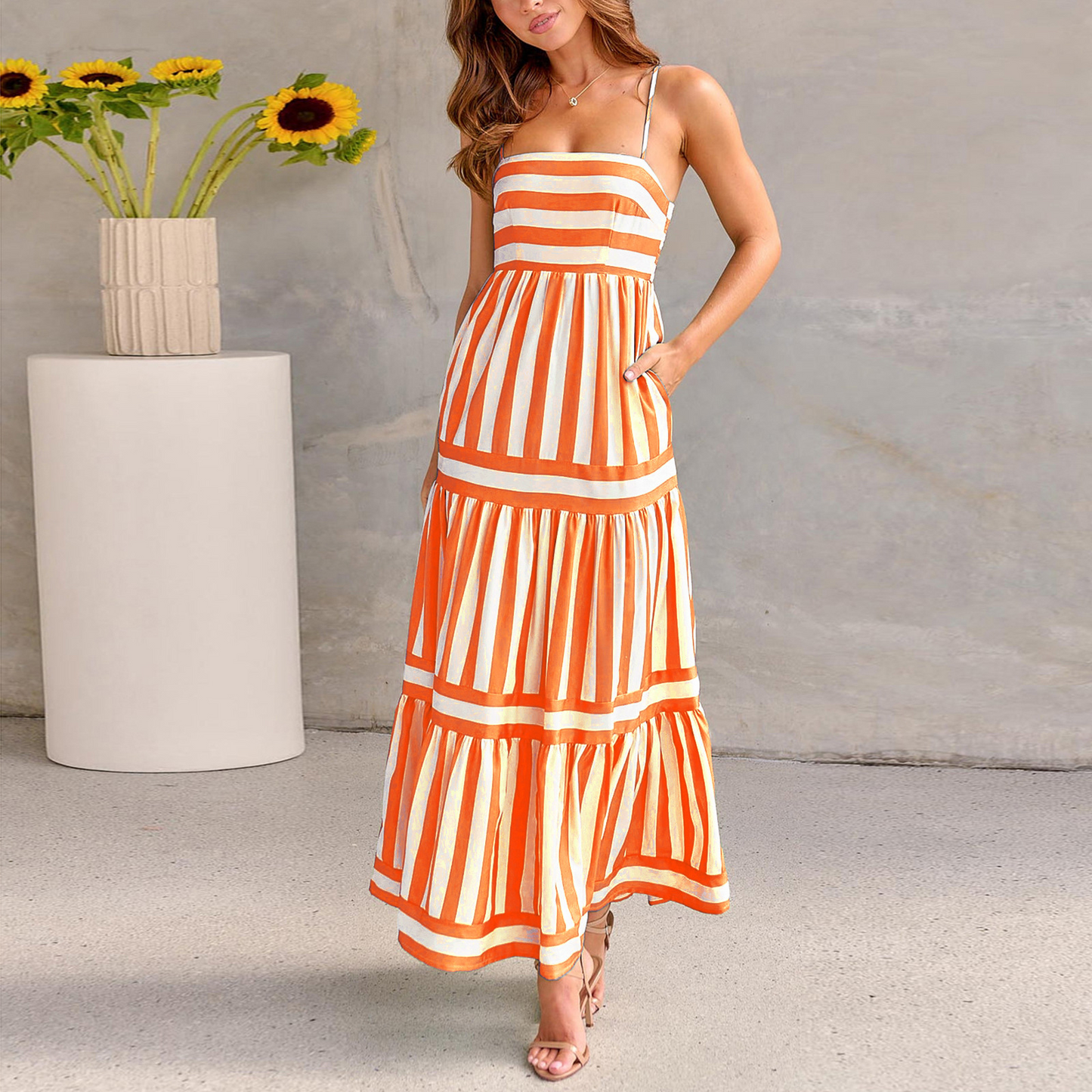 LAVEA | Robe d’Été à Rayures & Dos Dénudé – Chic Décontracté