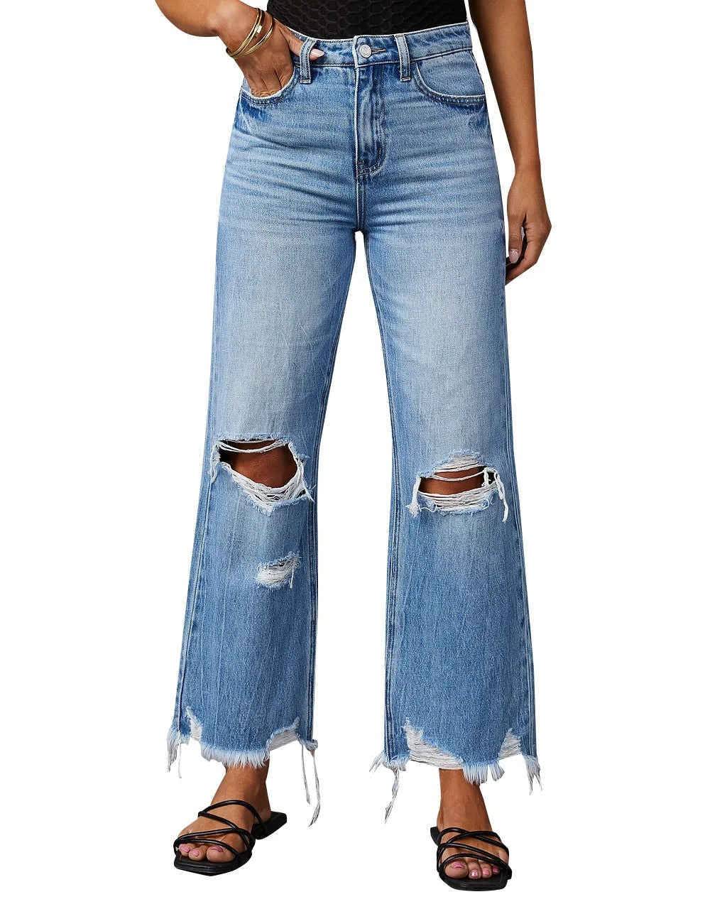Pantalon Jean Délavé à Jambe Large : L'Essentiel Décontracté