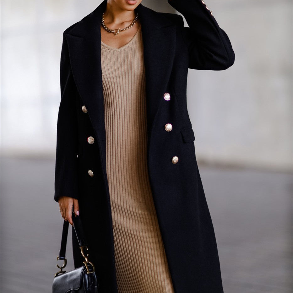Manteau ALESSIA| Long en Laine avec Détail Boucle Métallique