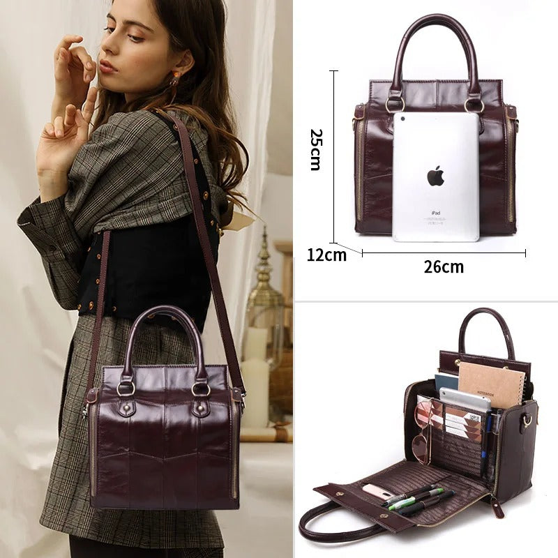 Sac à bandoulière en cuir avec rangement multi-couches