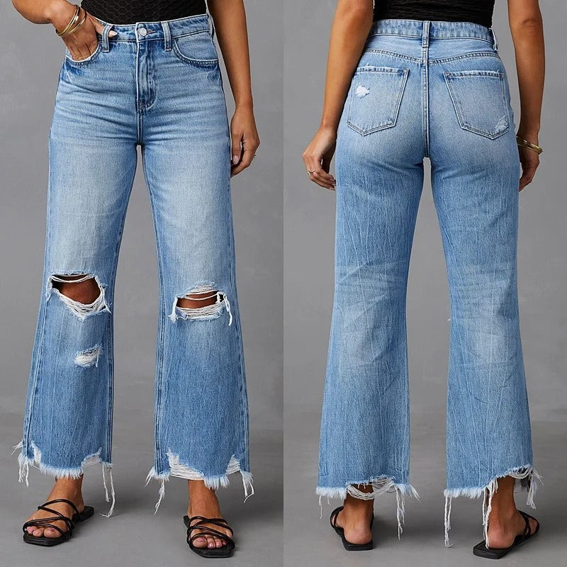 Pantalon Jean Délavé à Jambe Large : L'Essentiel Décontracté