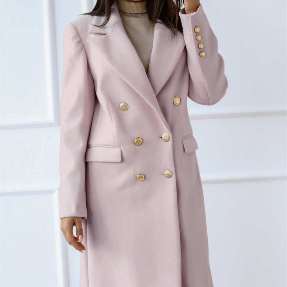 Manteau ALESSIA| Long en Laine avec Détail Boucle Métallique
