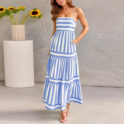 LAVEA | Robe d’Été à Rayures & Dos Dénudé – Chic Décontracté