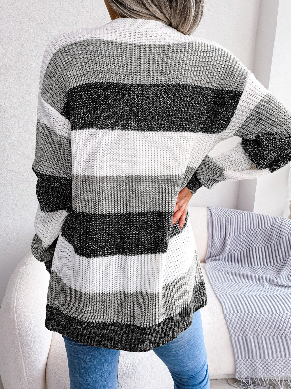 Amaya | Cardigan à Manches Lanternes à Carreaux