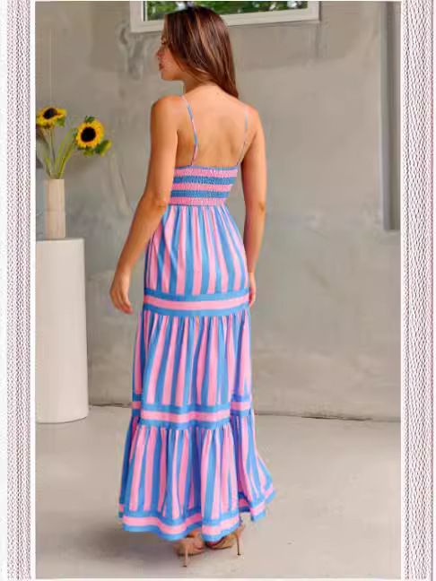 LAVEA | Robe d’Été à Rayures & Dos Dénudé – Chic Décontracté