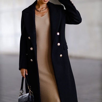 Manteau ALESSIA| Long en Laine avec Détail Boucle Métallique