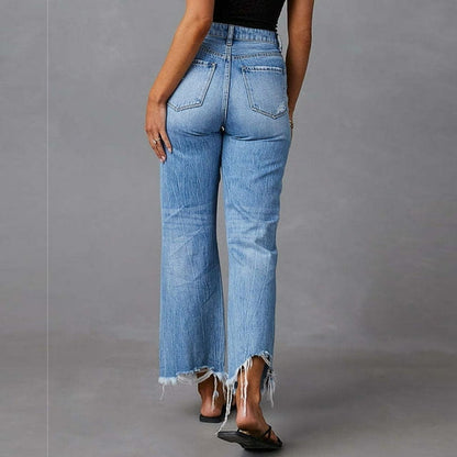 Pantalon Jean Délavé à Jambe Large : L'Essentiel Décontracté