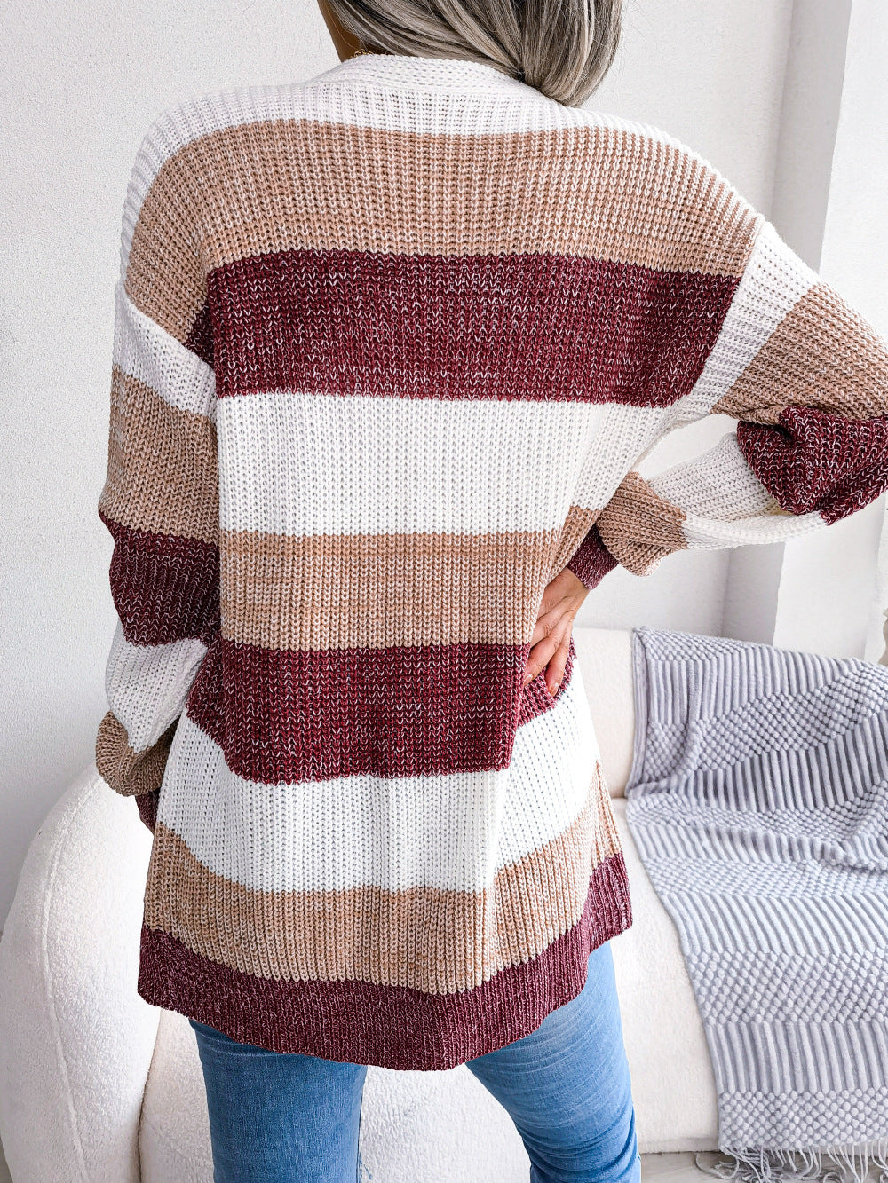 Amaya | Cardigan à Manches Lanternes à Carreaux