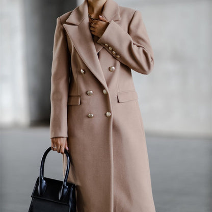 Manteau ALESSIA| Long en Laine avec Détail Boucle Métallique