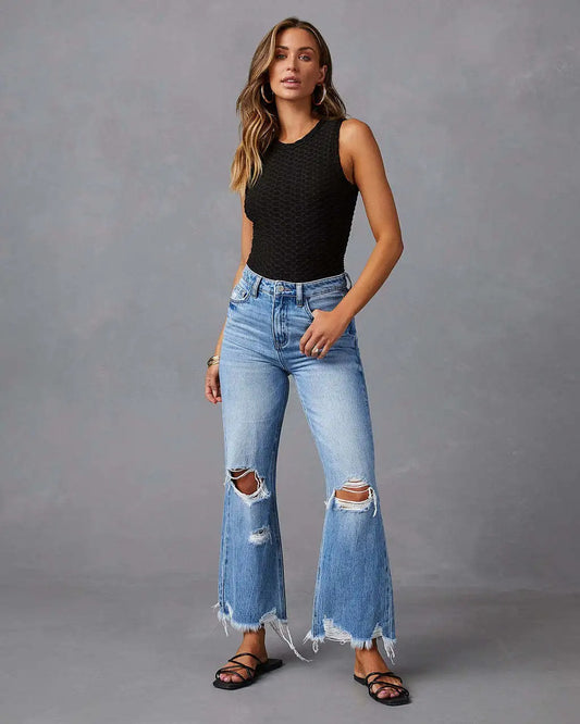 Pantalon Jean Délavé à Jambe Large : L'Essentiel Décontracté