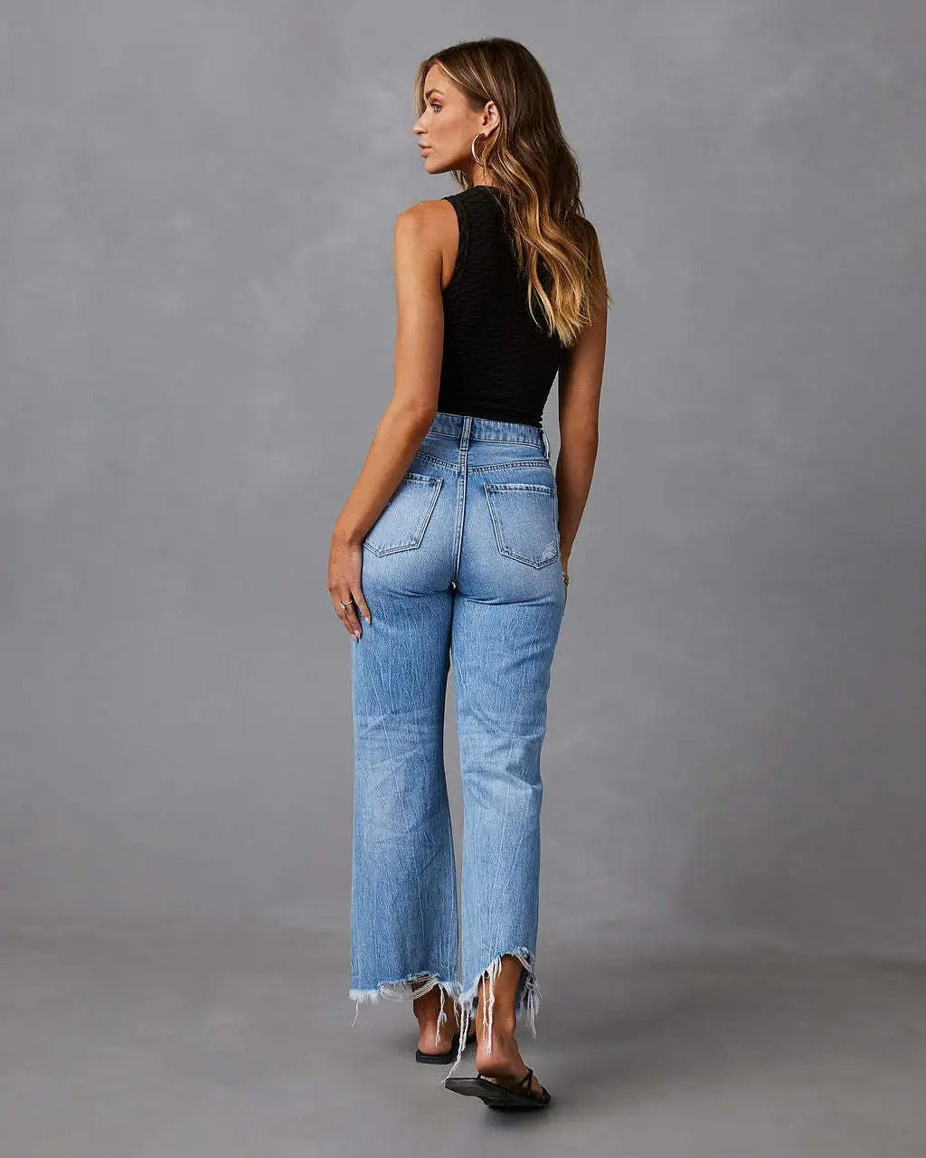 Pantalon Jean Délavé à Jambe Large : L'Essentiel Décontracté